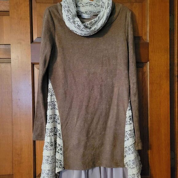Women's Size Large Altar'd State Sweater Dress or Tunic Brown Lace - Picture 1 of 6